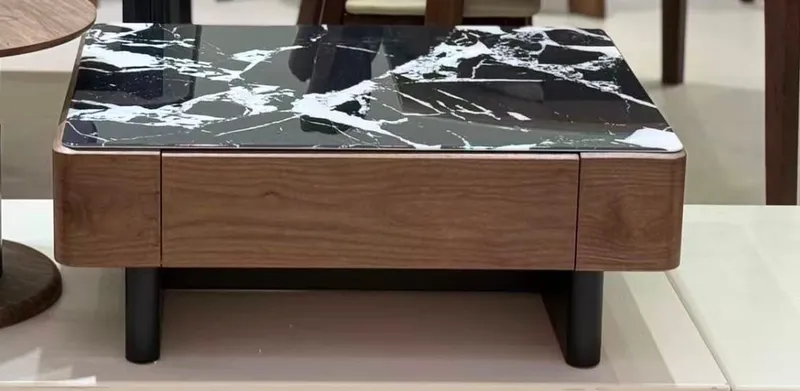 Walnut Coffee Table with Stone Top, 90 cm