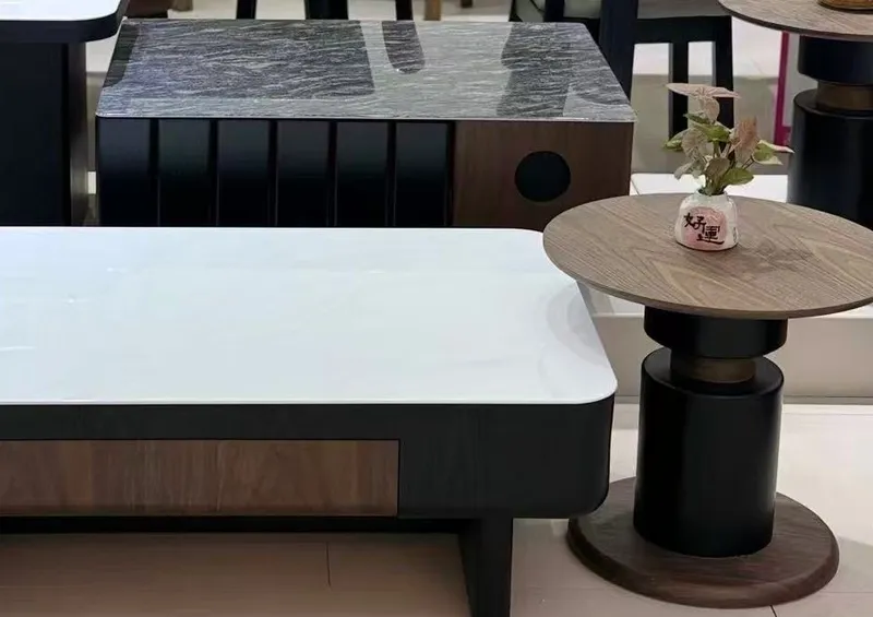 Walnut Coffee Table with Stone Top, 110 cm
