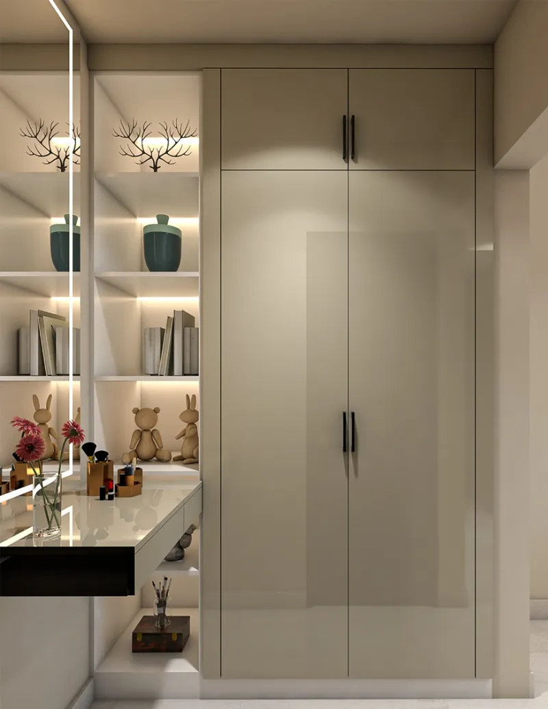 Dressing room with a vanity and full-height wardrobes