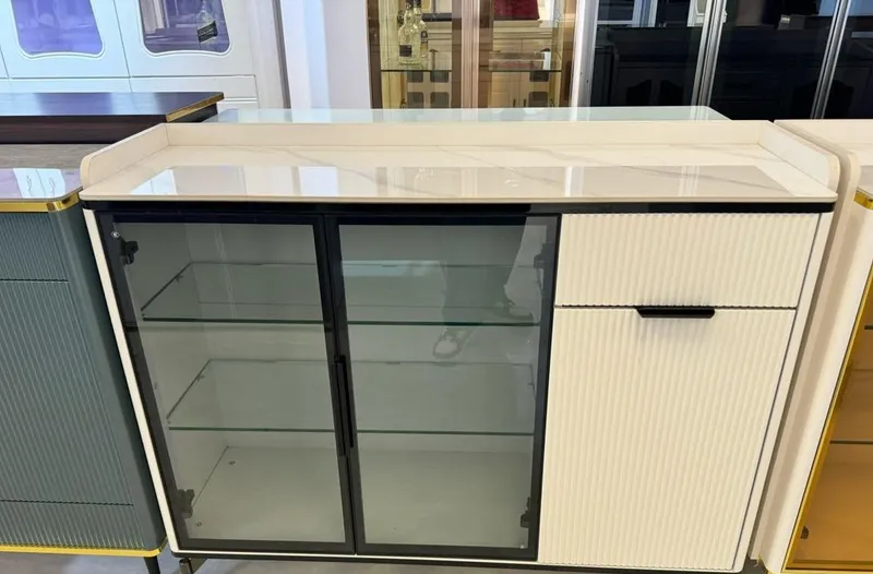 Fluted Sideboard with Glass Doors, 122 cm