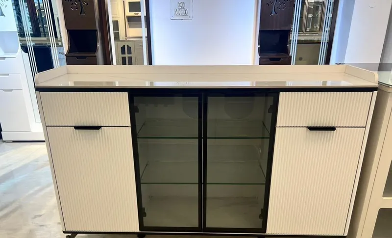 Fluted Sideboard with Glass Doors, 152 cm